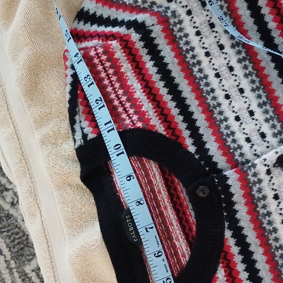 🔥🔥Talbots Fair Isle Nylon & Lambswool Cardigan sweater red Black M - Picture 6 of 11